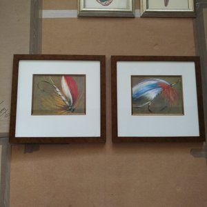 BRAND NEW PAIR OF HANDSOME FISHING LURE PRINTS IN CLASSIC MOTTLED METAL FRAMES